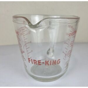 VTG Fire King Anchor Hocking Glass Measuring 2 Cup‎ Pitcher #498 Red Letters